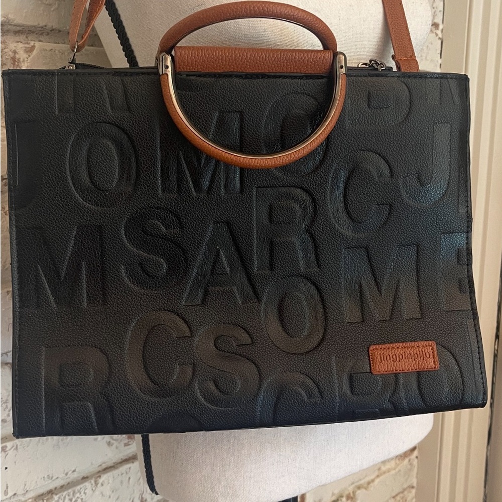 Black and Brown Embossed Leather Woman’s Handbag